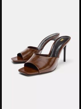 NWT Zara Leather Brown Heels
